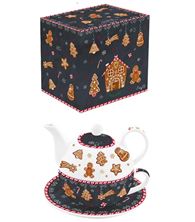 Picture of GINGERBREAD NAVY FINE PORCELAIN TEA FOR ONE IN GIFT BOX